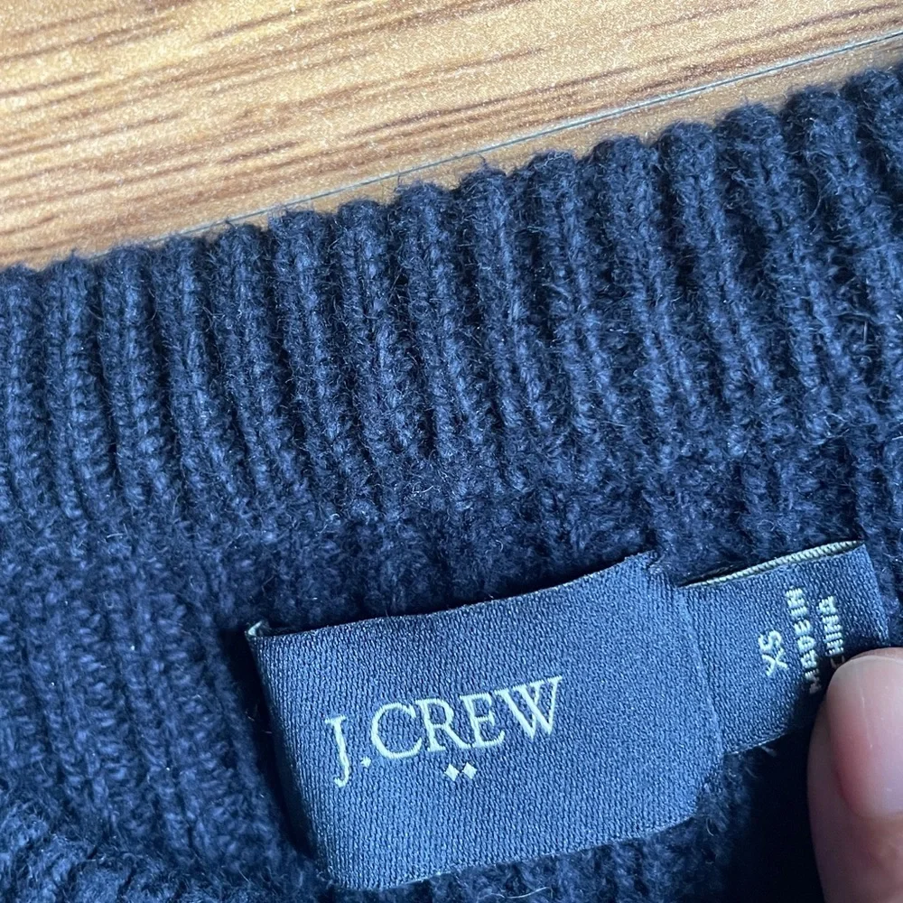 J.Crew Woodsman Crew Neck Suede Shoulder Patch Chunky Ribbed Sweater Navy Sz XS